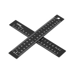 Minimalist matte black straightedge ruler with a precise metric scale floating on a transparent background. Concept of engineering precision and measurement