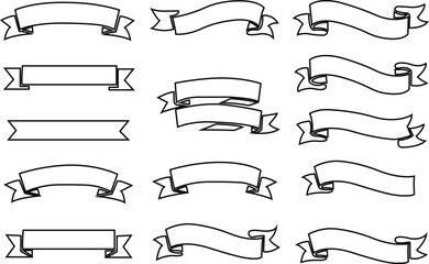 Ribbon banners for various designs applictions icon set.Collection of twelve black ribbon banners; vector illustration design elements. Set of flat, solid black ribbons in various shapes.