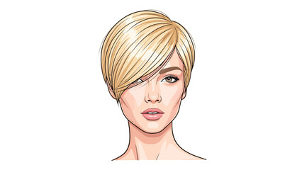 A stylized illustration of a blonde woman with a short haircut