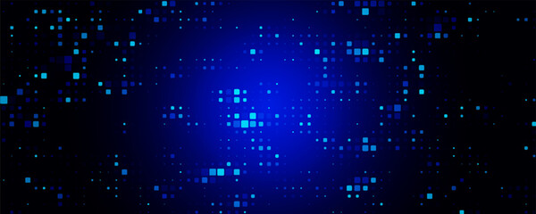 Digital Pixel Explosion. Abstract Virtual Cyber Space Data Flow. Halftone Pixel Effect Round Explosion. Vector Illustration.