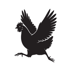 Fototapeta premium Running Chicken Silhouette with Spread Wings Vector Art