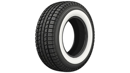 A tire with a white sidewall on a white background