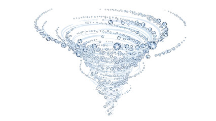 A tornado of translucent faceted gemstones against a white background