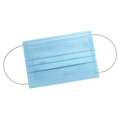 Light Blue Disposable Surgical Face Mask with Ear Loops isolated on transparent background