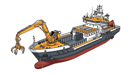 A vessel with a large orange crane on the left side