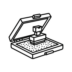 Line art icon of a stamp pad and stamp
