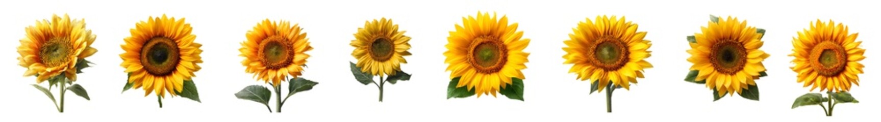 Obraz premium A row of vibrant sunflowers facing the viewer showcasing their golden petals and dark centers.