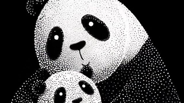 Black and white panda bear illustration depicting parental affection