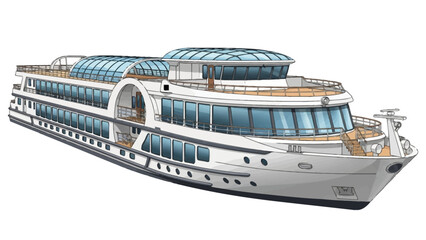 A white cruise ship with multiple decks and a glass roof