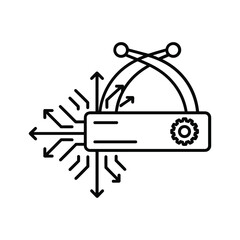 Abstract representation of virtual reality headset with data streams and arrows