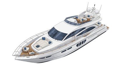 A white motor yacht with multiple levels and seating areas