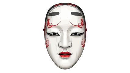 A white Noh mask with red accents