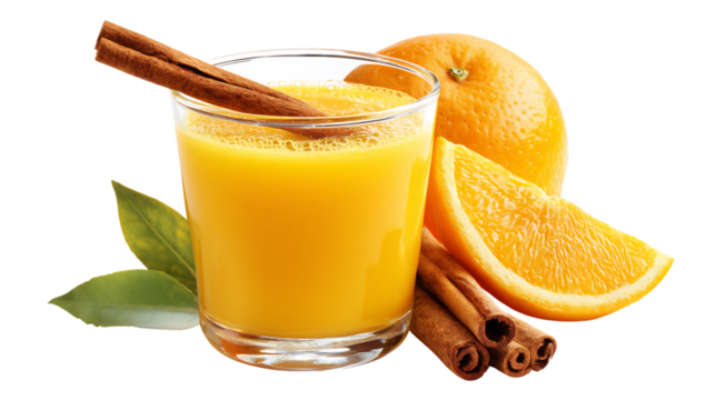 Vibrant orange juice with cinnamon, a refreshing and flavorful drink, perfect for a healthy and delicious start to your day