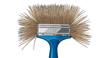 A wide paintbrush with a blue handle and metallic ferrule marked 35