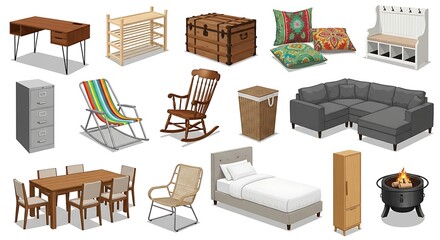 Diverse home furniture collection showcasing a variety of styles and materials