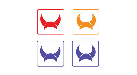 Four colorful cards featuring abstract horned shapes in a square arrangement