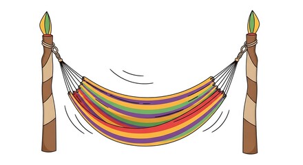 Vibrantly Striped Hammock Hanging Between Two Posts Ready for Relaxation