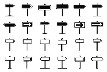 Diverse collection of blank and arrow road signs vector set
