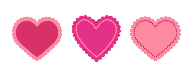 Scallop heart shape flat vector illustration set.
Valentine's Day love element.
Hand-drawn heart pattern.
For celebrating Valentine's Day, Mother's Day or wedding.
White background.