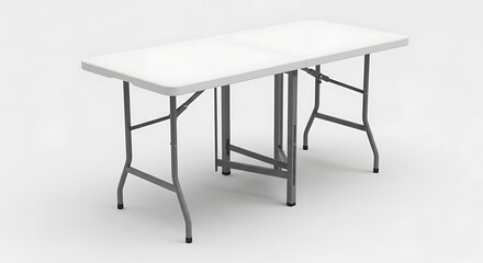 Foldable Table with White Surface and Gray Legs on White Background