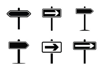Collection of black silhouette arrow signpost direction icons