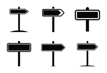 Black blank signposts and arrows set, various direction icons