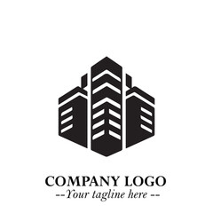 Building Logo Symbol in Black on the White Background with Modern Minimal Architecture Design