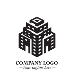 Building Logo Symbol in Black on the White Background with Modern Minimal Architecture Design