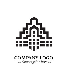 Building Logo Symbol in Black on the White Background with Modern Minimal Architecture Design