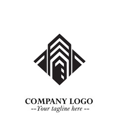 Building Logo Symbol in Black on the White Background with Modern Minimal Architecture Design