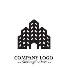 Building Logo Symbol in Black on the White Background with Modern Minimal Architecture Design