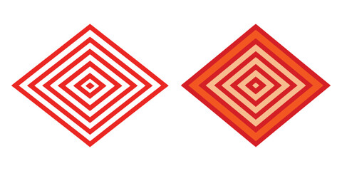 Abstract Geometric Diamond Shapes with Concentric Lines in Red and Orange