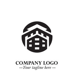Building Logo Symbol in Black on the White Background with Modern Minimal Architecture Design