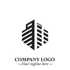 Building Logo Symbol in Black on the White Background with Modern Minimal Architecture Design