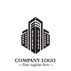 Building Logo Symbol in Black on the White Background with Modern Minimal Architecture Design