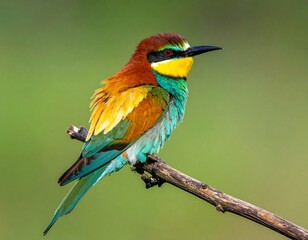 European Bee-eater Perched on Branch - A Colorful Bird Portrait.