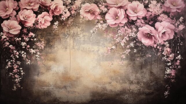 Painting branch pink flowers dark background are full Close up of blooming - Powered by Adobe