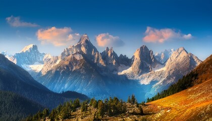 a magnificent view of towering mountains unfolds in vibrant digital art showcasing beauty and tranquility