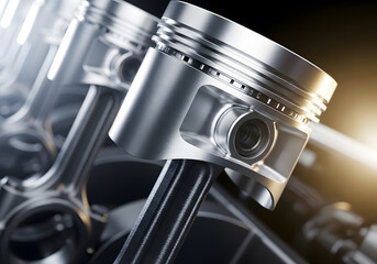 Fototapeta premium Close up of pistons and crankshaft in a car engine, automotive part