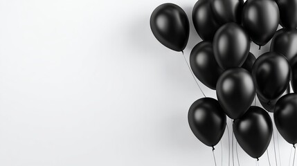 Elegant black balloons float against a clean white background, evoking celebration, luxury, and modern style for event design