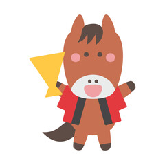 メガホンを上に上げている法被姿のかわいい馬のキャラクターイラスト素材