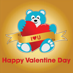Cute teddy bear with hearts and hearts frame. Happy Valentine's day card. Romantic greeting card