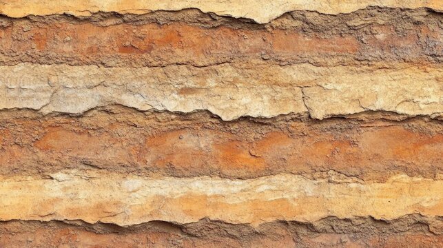 A textured surface featuring layered earth tones, showcasing the natural stratification of soil and rock with varying shades of brown and cream.