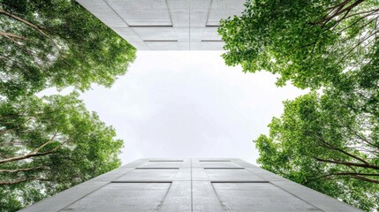 View from top tall building looking up sky Modern greenery skyscrapers