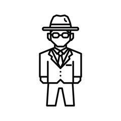 Stylized icon of a man in a suit and fedora hat