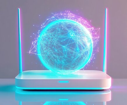 White wireless router two antennas top is placed generic minimal 3D glossy