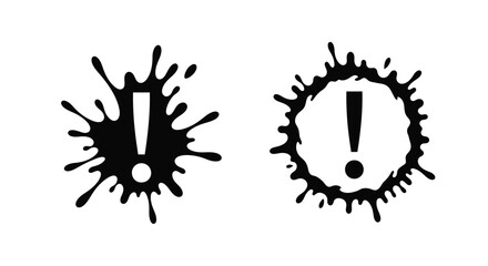 Two black sketch like exclamation point symbols with splash and circular effects