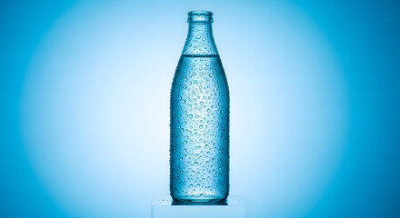 Clear glass bottle filled with sparkling water and bubbles