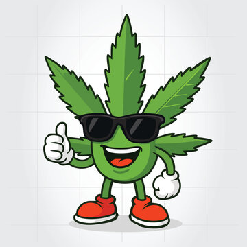 Cannabis Weed Mascot Cartoon Character Vector Template Logo