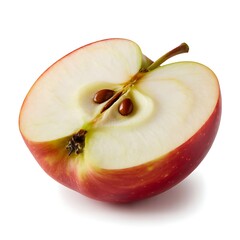 Delicious Half of a Red Apple Fruit with Seeds and Stem on a White Background